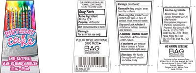Label Image (Birthday Cake Anti Bacterial Scented Hand Sanitizer 29 mL 65 Vv)